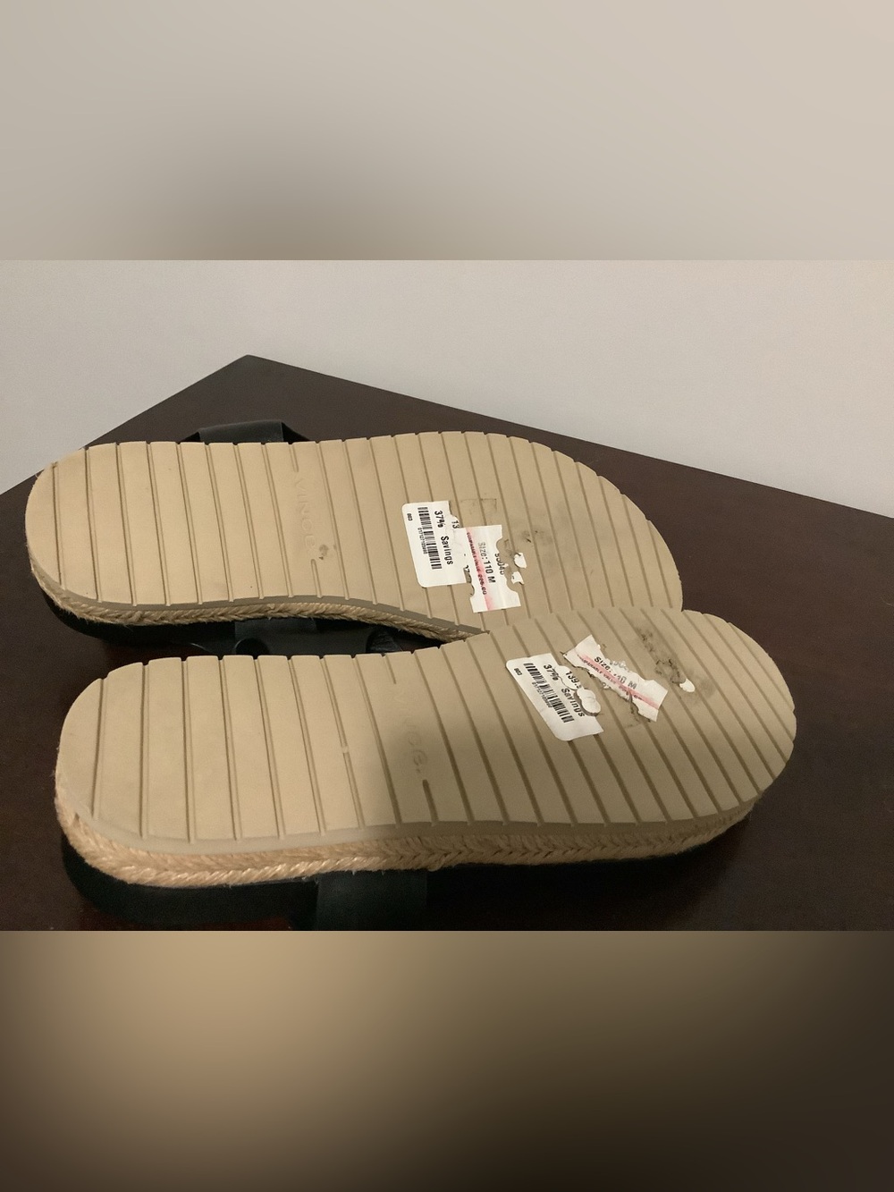 Vince Flint Black Leather T-Strap Espadrille Flatform Sandals - Picture 5 of 8